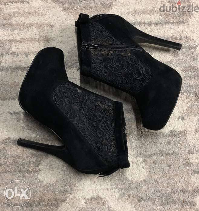 women shoes, ankle boots, black, mokhmal & with dentelle 1