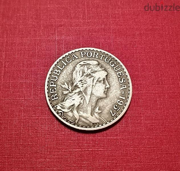 1957 Portugal 1 Escudo Liberty head KM# 578 0