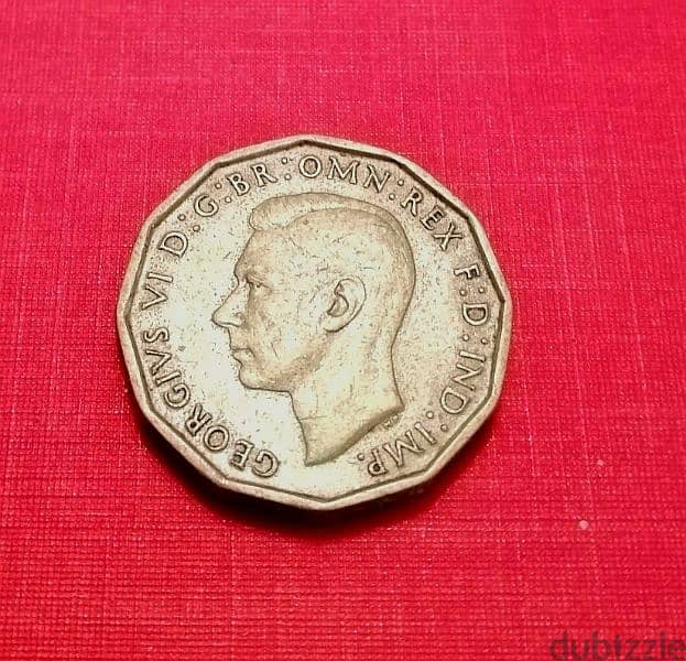 1942 England WW2 3 Pence K. George VI 12 sided coin 1