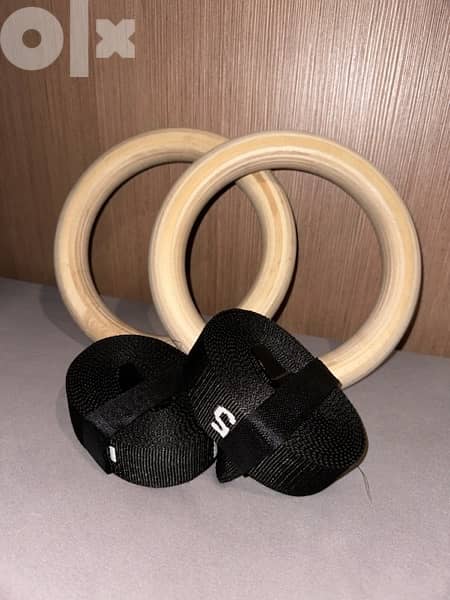 Dip bars with gymnastics/calisthenics wooden rings 5