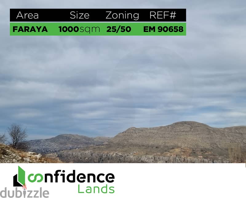 1,000 SQM Land for Sale in Faraya! REF#EM90658 0