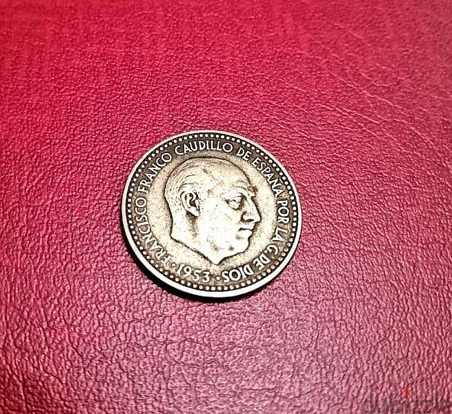 1953 Spain one Peseta Francisco Franco KM# 775 0