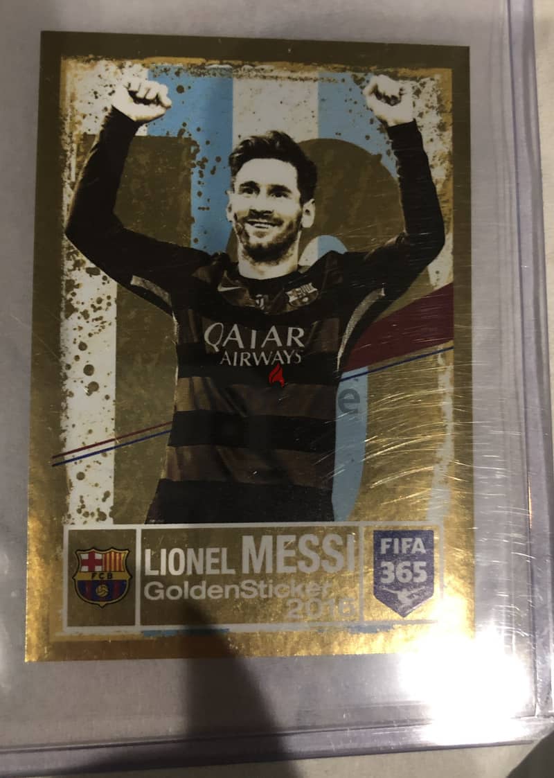 LIONEL MESSI Barcelona Golden Foil Sticker 2016 Fifa 365 Panini #3 2