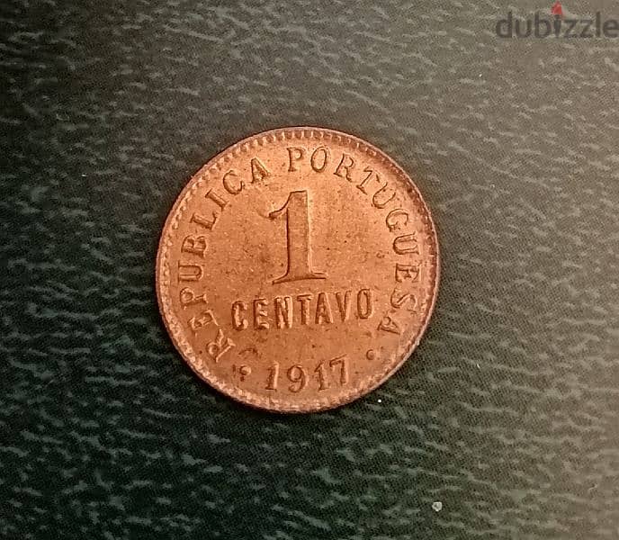 1917 Portugal 1 centavo bronze coin 1