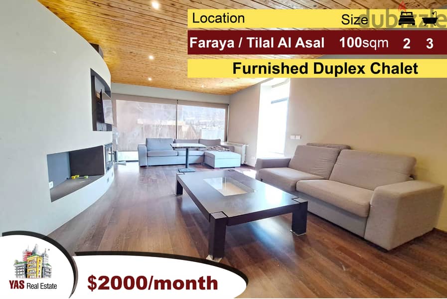 Faraya/Tilal Al Asal 100m2 + 80m2 Terrace | Duplex Chalet | Furnished 0