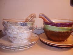 set of 6 fancy porcelain soup bowls + porcelain spoons