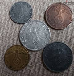 Nazi German Deutscland Third Reich Set of Coins World War II 1939-45 0