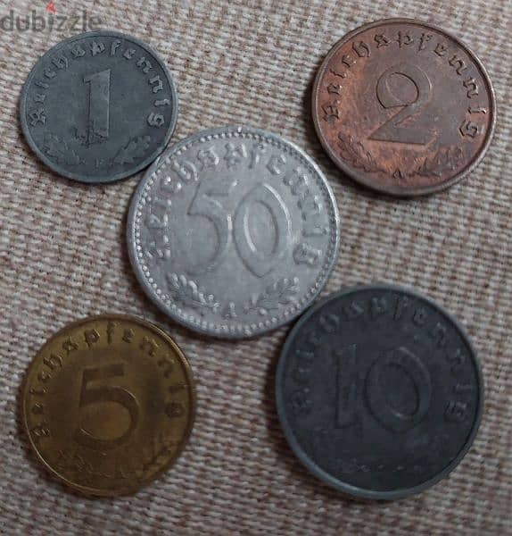 Nazi German Deutscland Third Reich Set of Coins World War II 1939-45 1