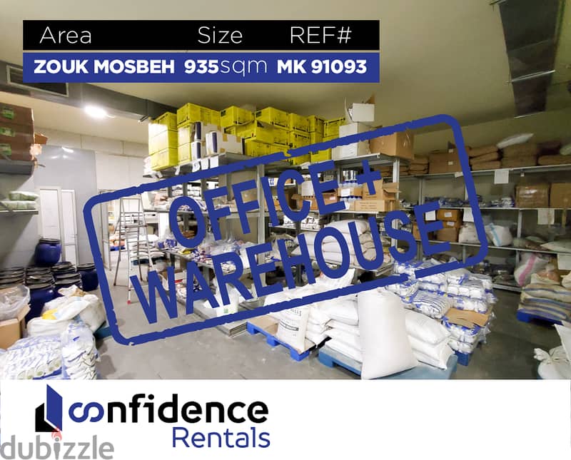 Warehouse + Office for rent in Zouk Mosbeh! REF#MK91094 0