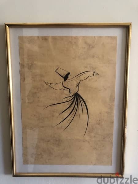 Hand drawn SUFI WHIRLING DERVISH 35.5x25 cm 0