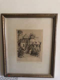 Augustenburg Castle (Karlsruhe) Original Lithograph dated and signed 0