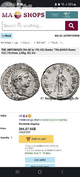 Ancient Roman Silver coin for Emperor Trajan year 98 AD 2