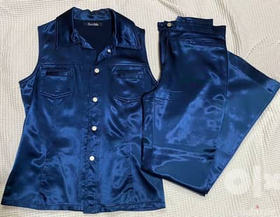 gilet and pantalon size small color blue satin made in italy/03 872336