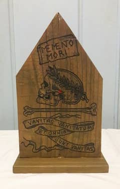Antique Memento Mori wood plaque 0
