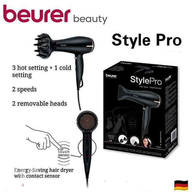 BEURER Germany Hair Dryer, Touch Blow Dryer, 2 Speeds, 3 Heat Settings 2