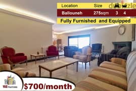 Ballouneh 275m2 | Mint Condition | Furnished | View | Rent | IV | 0