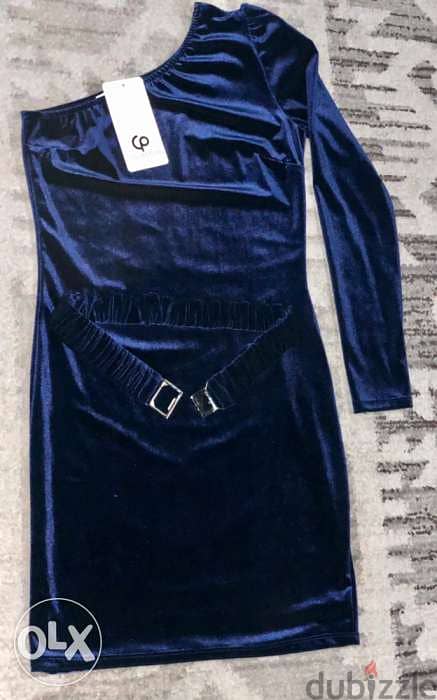 women short dress,navy colorفستان مخمل مميّز قصير و لون نيلي 5