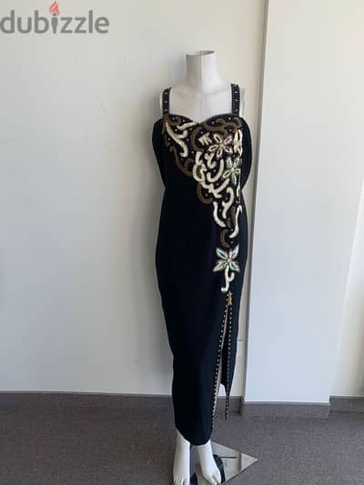 Black beaded evening dress