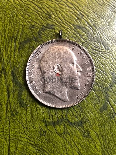Antique silver 1904  British India King Edward VII 1RUPEE  pendant 0