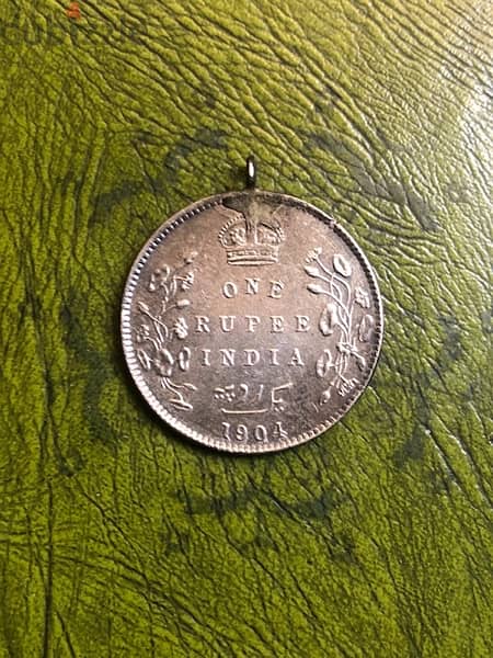 Antique silver 1904  British India King Edward VII 1RUPEE  pendant 1