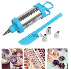 Stainless Steel Icing Decorating Syringe with 4 Nozzles and 1 Spatula 0