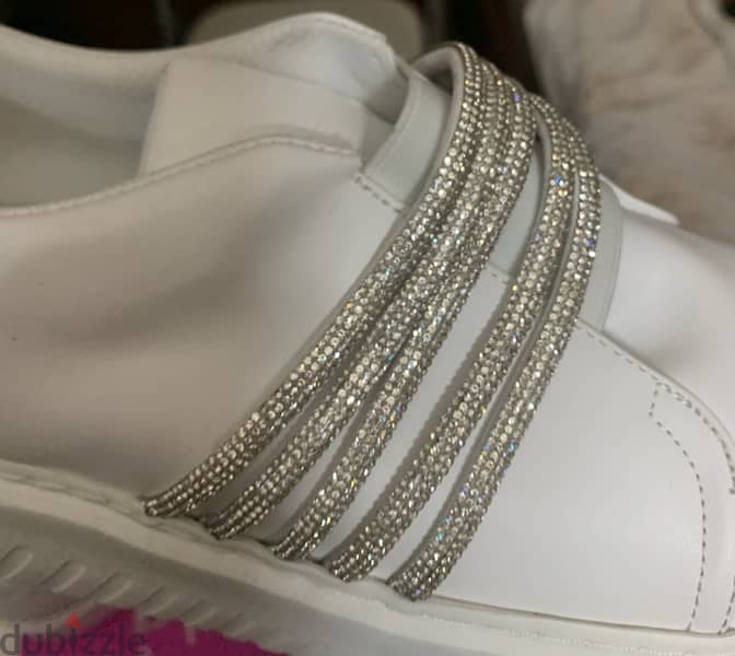 Bélinda Atelier Leather Rhinestone slip on sneakers-White 4