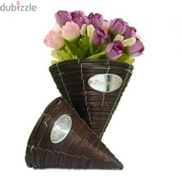 Set Of Bamboo Wall Flower Cone Basket 2 Pcs 0