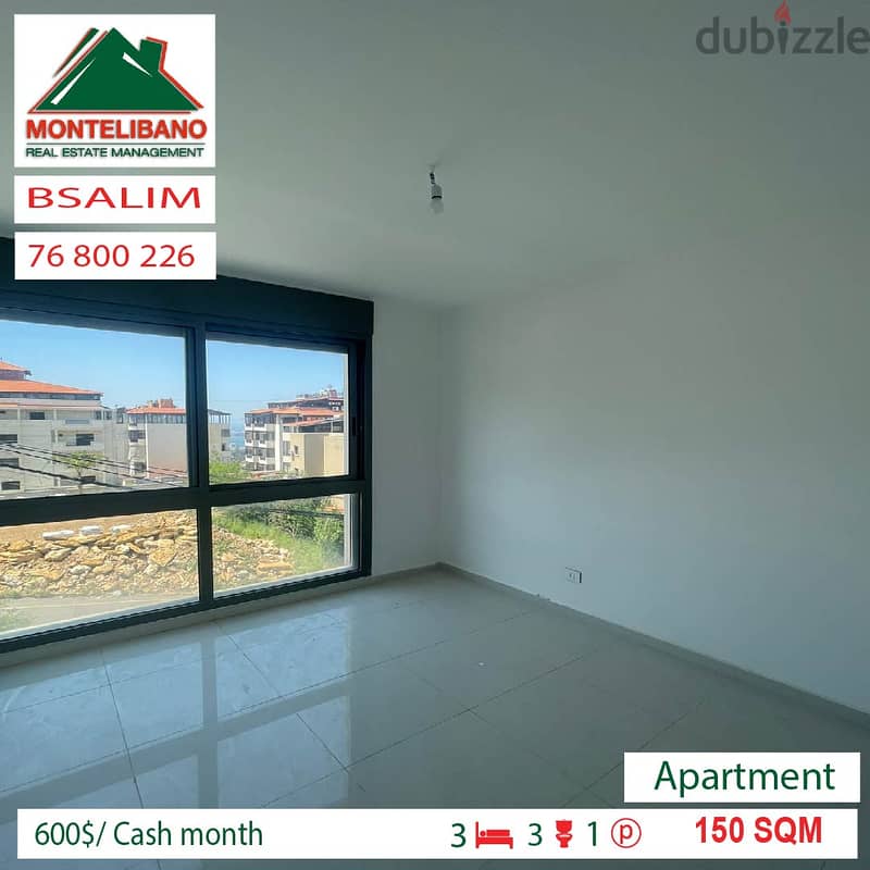 600$ per month!!! Apartment for rent in BSALIM!!! 2