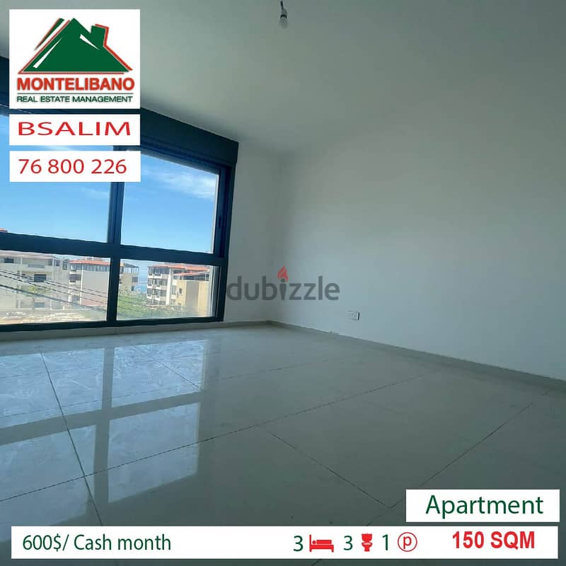 600$ per month!!! Apartment for rent in BSALIM!!! 3