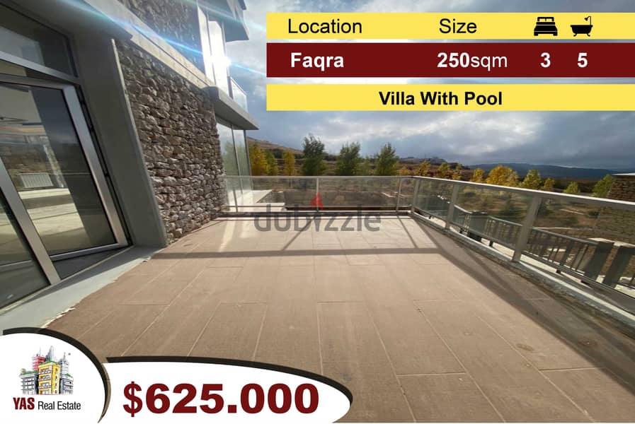 Faqra 250m2 + 350m2 Terrace | Marvelous Villa | Pool | Open View | 0