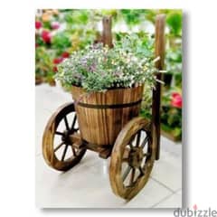 Wooden Rustic Ornamental Round Bucket Wheelbarrow Planter 42x30x65 cm