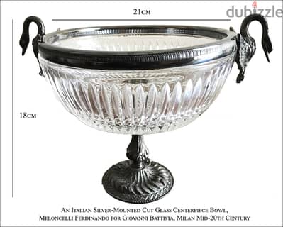 ITALLIAN SILVER-MOUNTED CUT GLASS CENTERPIECE BOWL