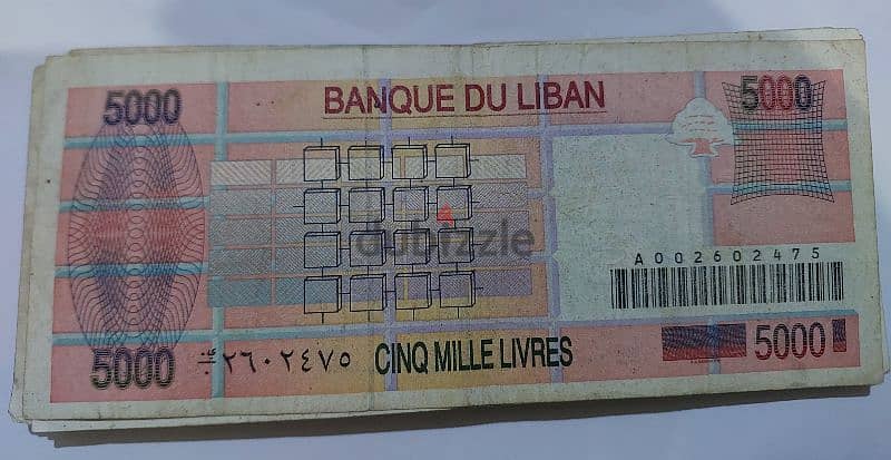 Bank note Lebanom Long 5000 خمسة الاف ليرة الطويلة عام ١٩٩٥ مصرف لبنان 1