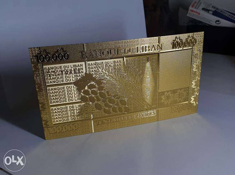 Collectable Currency - 100,000 LBP note gold look 1