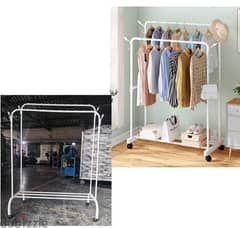 Double Pole Clothes Shelf with Wheels. 150x110x50cm 0