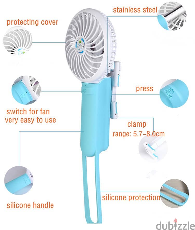Blue Selfie Stick With Fan Mobile Charger 1