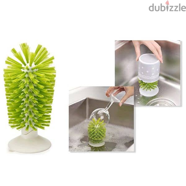 Brush-Up In-Sink Green Cup Brush With Silicone Suction Cup Base 0