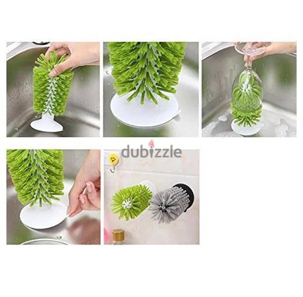 Brush-Up In-Sink Green Cup Brush With Silicone Suction Cup Base 1