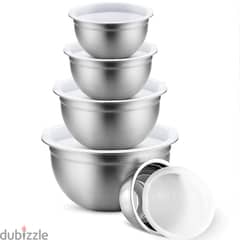 5 Stainless Steel Bowl Set With Airtight Cover. 18-20-22-24-26cm. Whit