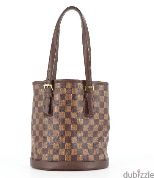 Louis Vuitton Authentic Brown Damier Ebene Marais Bucket Bag with Pouch