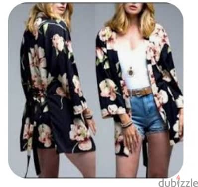 shirt cardigan lycra black flower print s to xxL