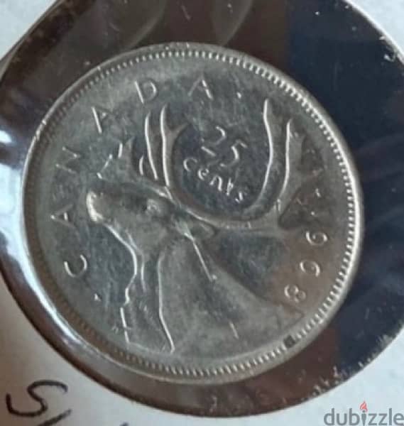 عملة عملات ربع دولار فضة كندي سنة ١٩٦٨ اليزابيت الثانية coin 1