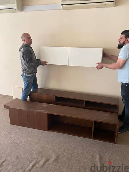 tv unit ٣قطع خشب جوز 0