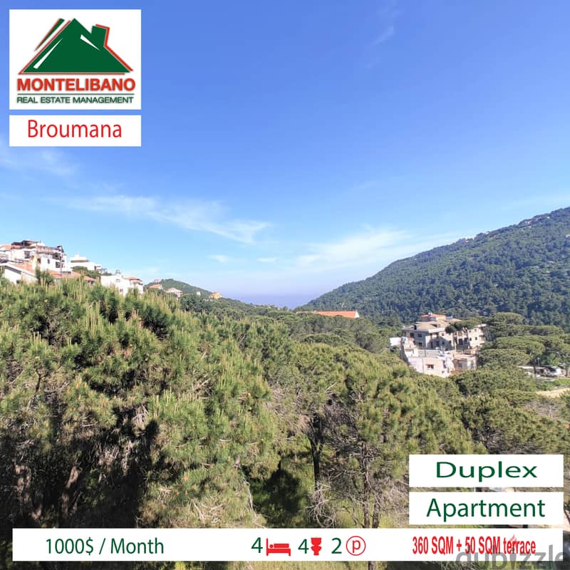 1000$  Apartment for Rent in Broumana !! 1