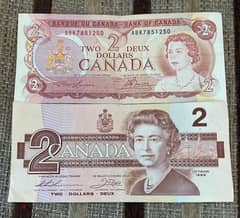 عملة عملات ٢$ كندي عدد ٢ اصدار سنة ١٩٧٤ و ١٩٨٦ banknotes