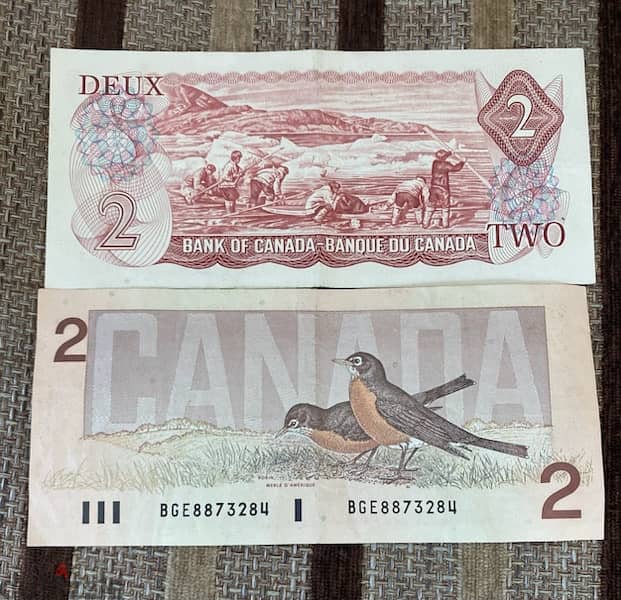 عملة عملات ٢$ كندي عدد ٢ اصدار سنة ١٩٧٤ و ١٩٨٦ banknotes 1