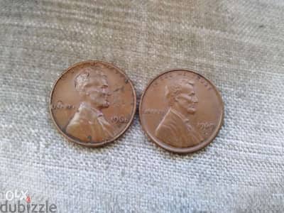 Set of two USA Penny cents 1968 S and 1969 S