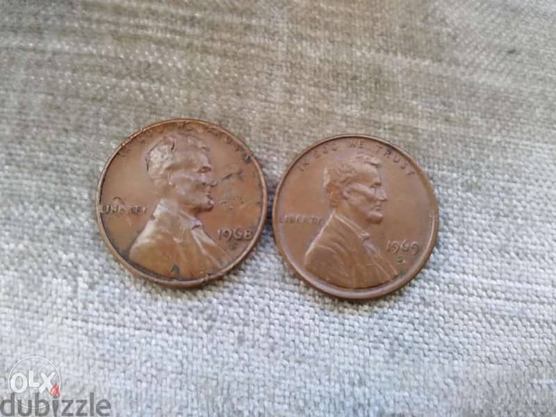 Set of two USA Penny cents 1968 S and 1969 S 0