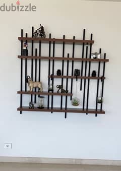 wall shelves unit wood and steel 140x140
