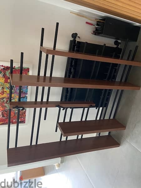 wall shelves unit wood and steel 140x140 1